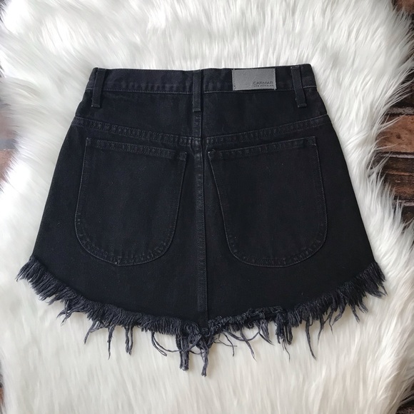 Carmar Los Angeles Beatrice Leopard Denim Mini Skirt Size 25 Fringe Hem Zipper - Picture 4 of 7